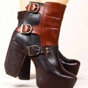 Miista Batilda Size 41 Leather Buckle Platform Ankle Boots Booties Chunky Grunge